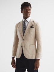 Reiss Oatmeal Melange Cheval Slim Fit Single Breasted Blazer - Image 1 of 9