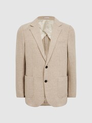Reiss Oatmeal Melange Cheval Slim Fit Single Breasted Blazer - Image 2 of 9