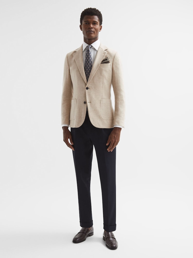 Reiss Oatmeal Melange Cheval Slim Fit Single Breasted Blazer - Image 3 of 9