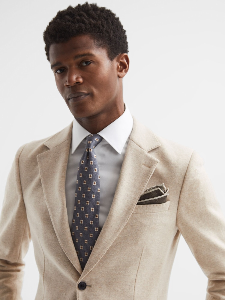 Reiss Oatmeal Melange Cheval Slim Fit Single Breasted Blazer - Image 4 of 9