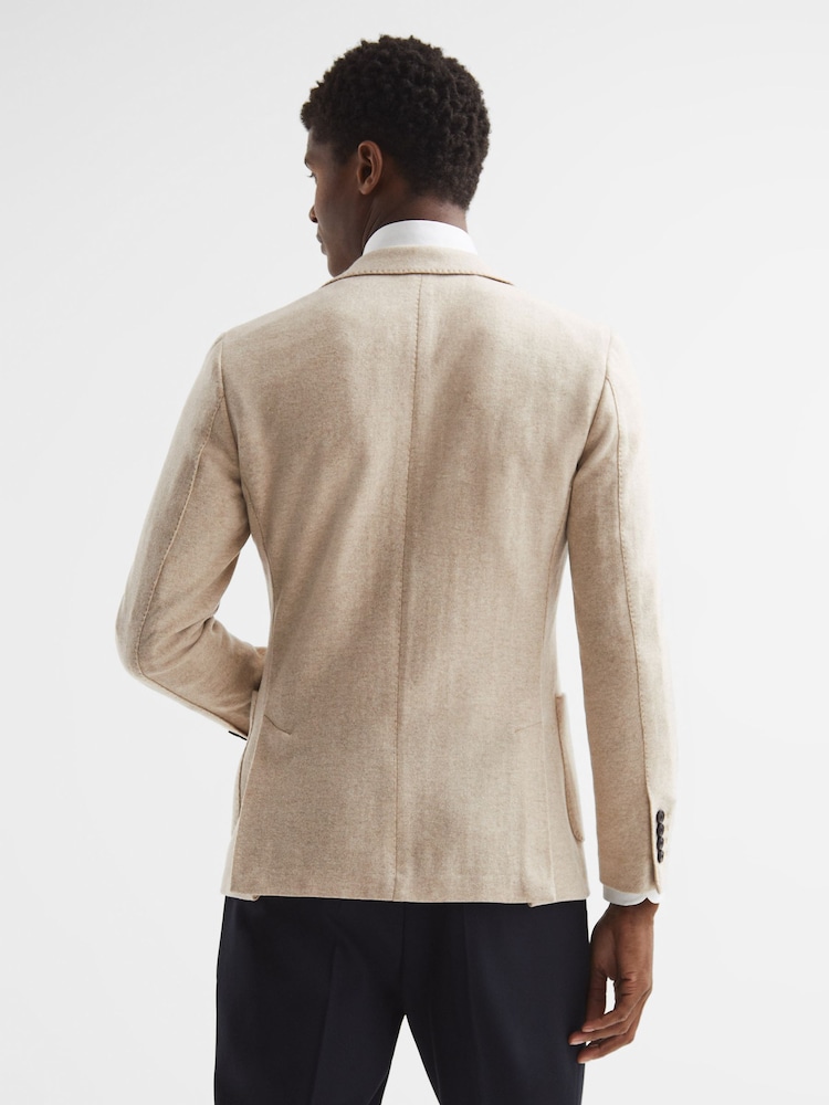 Reiss Oatmeal Melange Cheval Slim Fit Single Breasted Blazer - Image 5 of 9