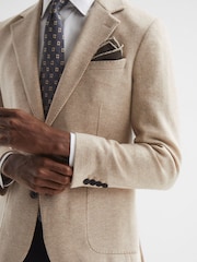 Reiss Oatmeal Melange Cheval Slim Fit Single Breasted Blazer - Image 7 of 9