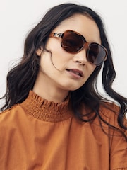 Tortoiseshell effect Small Square Polarised Sunglasses - Image 1 of 5