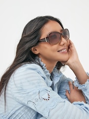 Brown Ombre Effect Cut Out Detail Sunglasses - Image 1 of 3