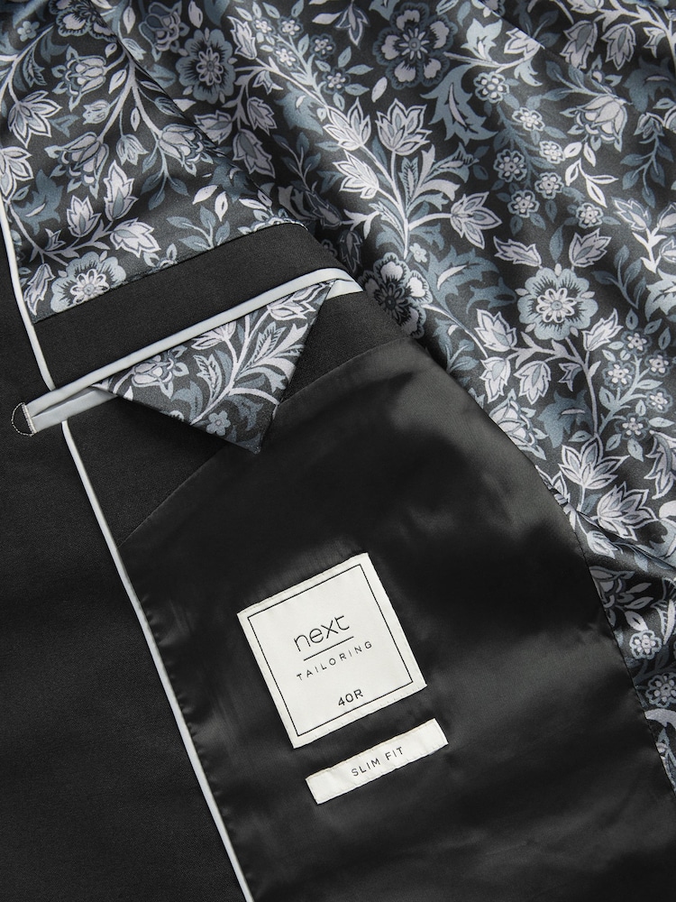 Black Slim Fit Motion Flex Stretch Wool Suit: Jacket - Image 3 of 6