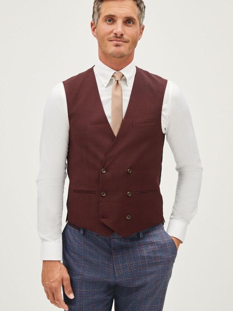 Burgundy Red Double Breasted: Waistcoat - Image 1 of 8