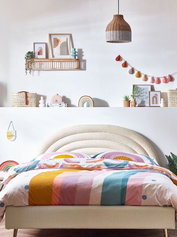 Soft Cosy Bouclé Ivory Kids Rainbow Upholstered Standard Bed - Image 2 of 9