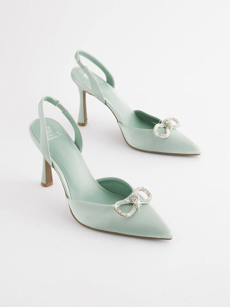 Mint Green Forever Comfort® Slingback Bow Heels - Image 1 of 8