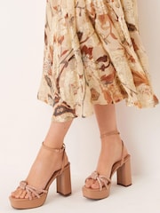 Rose Gold Forever Comfort® Platform Bling Twist Sandals - Image 1 of 6