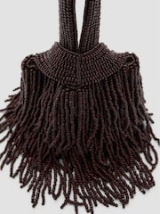 Mango Brown Beaded Fringe Handbag - Image 5 of 6