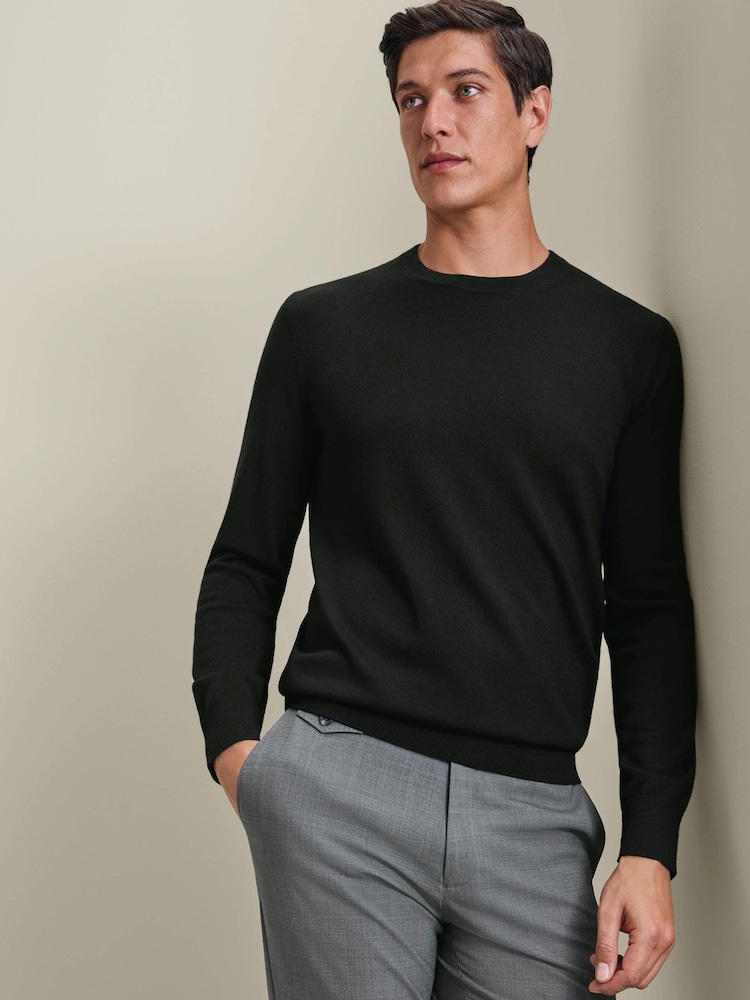 Charles Tyrwhitt Black Pure Merino Crew Neck Jumper - Image 1 of 5