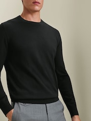 Charles Tyrwhitt Black Pure Merino Crew Neck Jumper - Image 2 of 5