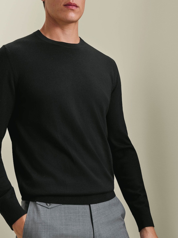 Charles Tyrwhitt Black Pure Merino Crew Neck Jumper - Image 2 of 5