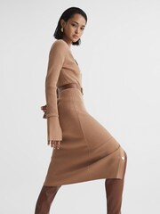 Reiss Camel Avery Rib-Knitted Midi Dress - Image 1 of 7
