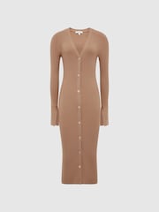 Reiss Camel Avery Rib-Knitted Midi Dress - Image 2 of 7