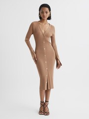 Reiss Camel Avery Rib-Knitted Midi Dress - Image 3 of 7