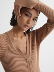 Reiss Camel Avery Rib-Knitted Midi Dress - Image 4 of 7