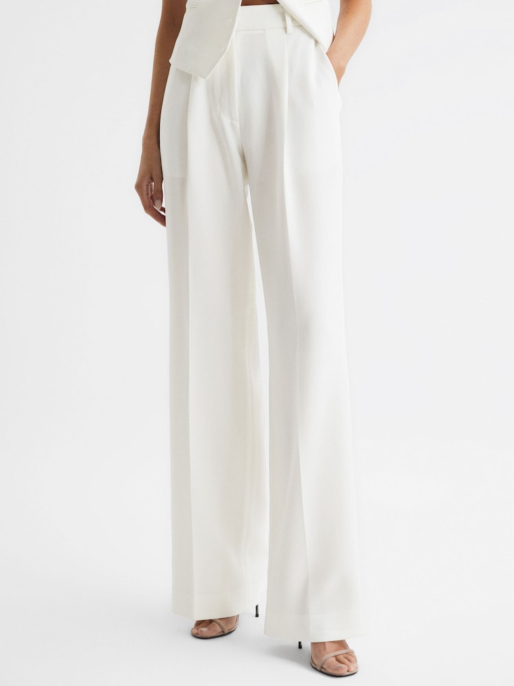 Reiss White Tatum Crepe Wide Leg Trousers - Image 1 of 6