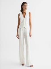 Reiss White Tatum Crepe Wide Leg Trousers - Image 3 of 6