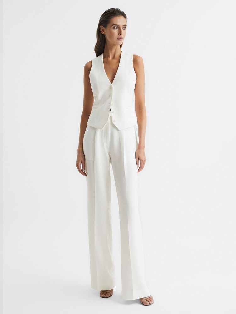Reiss White Tatum Crepe Wide Leg Trousers - Image 3 of 6