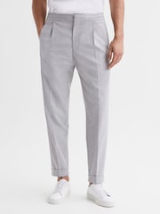 Reiss Grey Brighton Relaxed Drawstring Trousers with Turn-Ups - Image 1 of 7