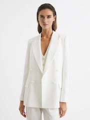 Reiss White Tatum Crepe Double Breasted Blazer - Image 1 of 6
