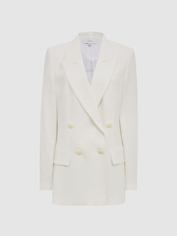 Reiss White Tatum Crepe Double Breasted Blazer - Image 2 of 6