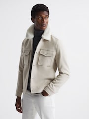 Reiss Oatmeal Jackson Wool Blend Blouson Jacket - Image 1 of 5
