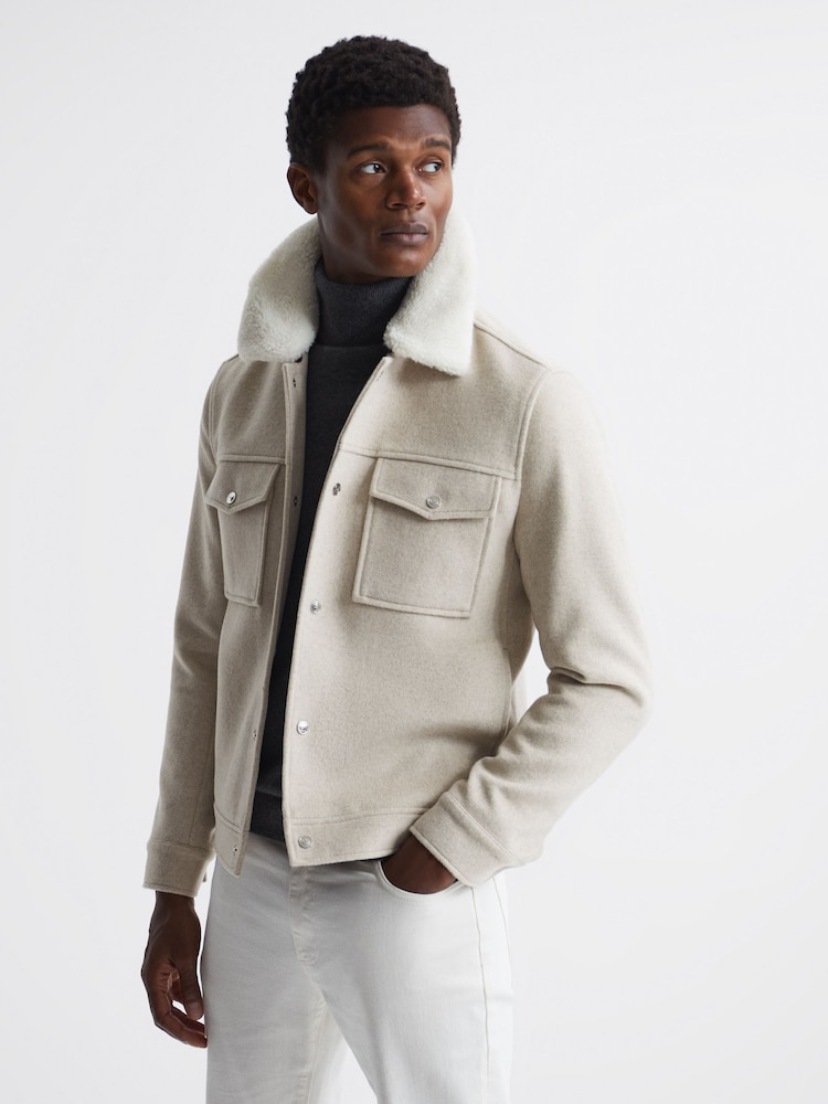 Reiss Oatmeal Jackson Wool Blend Blouson Jacket - Image 1 of 5