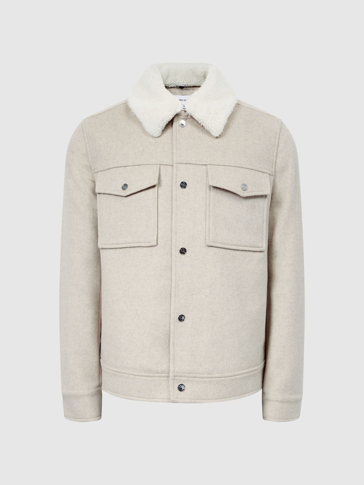 Reiss Oatmeal Jackson Wool Blend Blouson Jacket - Image 2 of 5