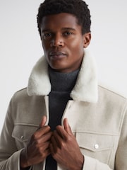 Reiss Oatmeal Jackson Wool Blend Blouson Jacket - Image 4 of 5