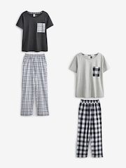 Black/White Check Cotton Blend Pyjamas 2 Pack - Image 1 of 7