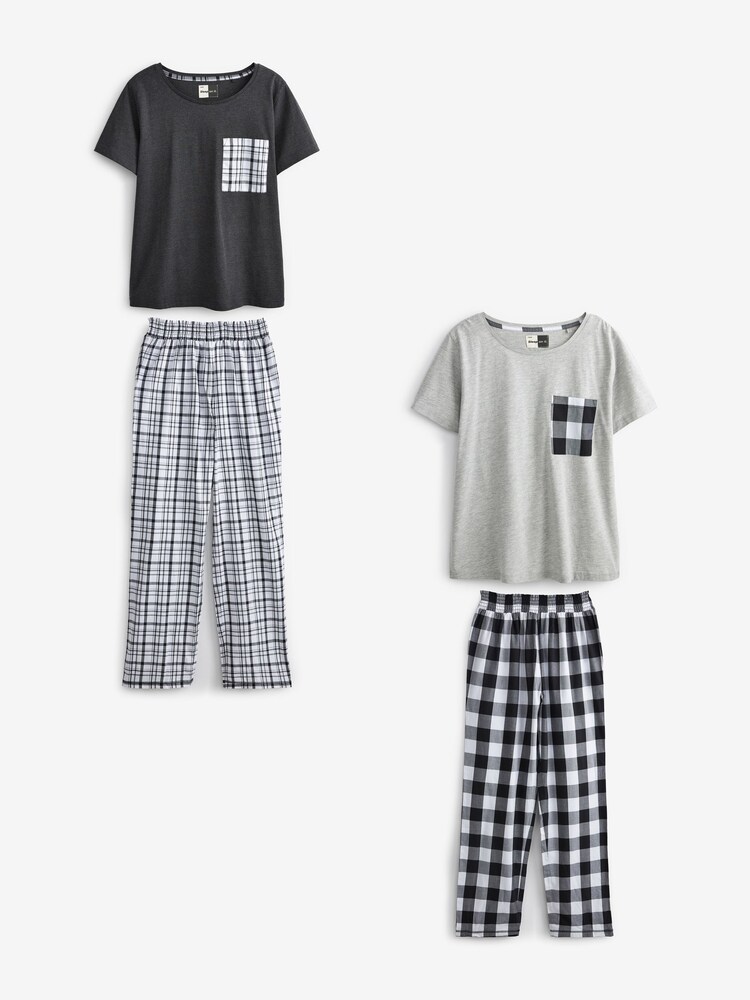 Black/White Check Cotton Blend Pyjamas 2 Pack - Image 1 of 7