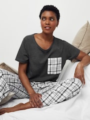 Black/White Check Cotton Blend Pyjamas 2 Pack - Image 6 of 7