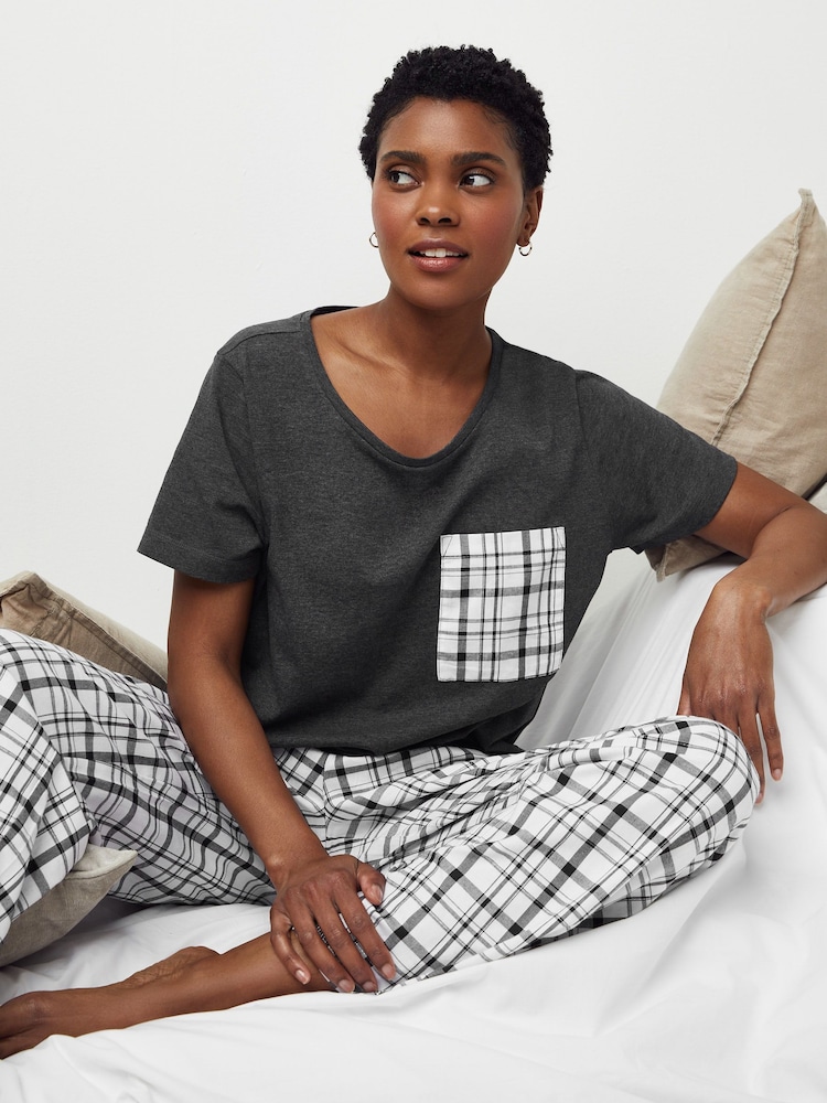 Black/White Check Cotton Blend Pyjamas 2 Pack - Image 6 of 7