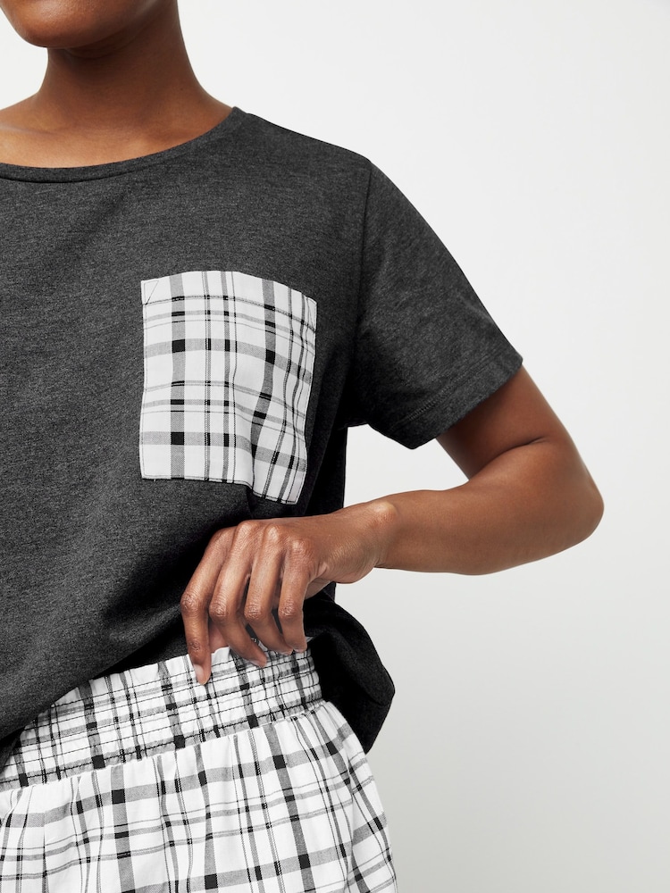 Black/White Check Cotton Blend Pyjamas 2 Pack - Image 7 of 7