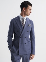 Reiss Airforce Blue Marquee Double Breasted Wool Blend Slim Fit Blazer - Image 1 of 8