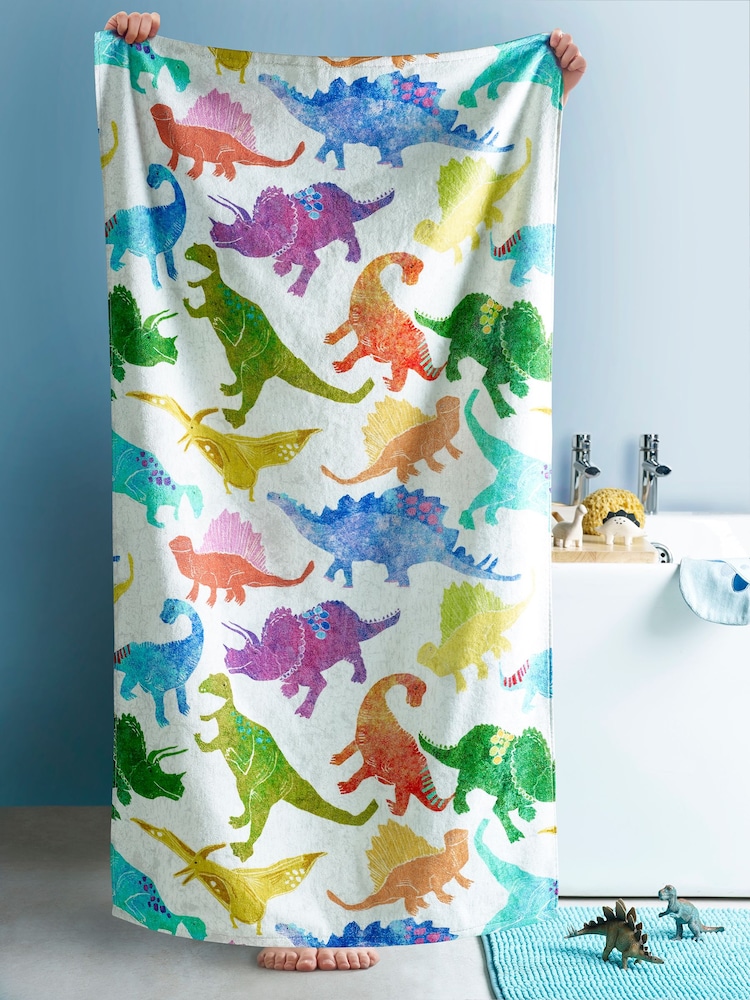 Multi Children's Bright Dinosaur 100% Cotton Towel - Image 1 of 2