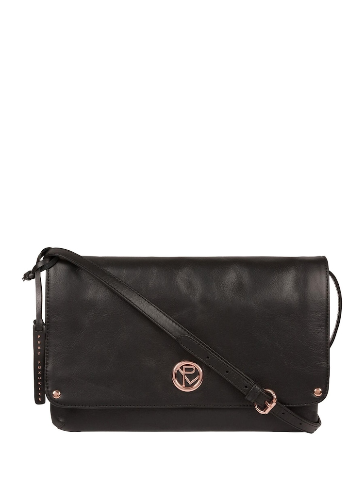 Pure Luxuries London Ermes Black Leather Cross-Body Clutch Bag - Image 1 of 5