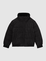 Reiss Black Frost Junior Faux Fur Trim Puffer Jacket - Image 2 of 7