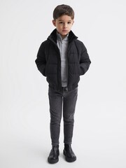 Reiss Black Frost Junior Faux Fur Trim Puffer Jacket - Image 3 of 7