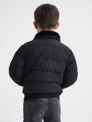 Reiss Black Frost Junior Faux Fur Trim Puffer Jacket - Image 5 of 7