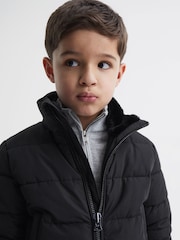 Reiss Black Frost Junior Faux Fur Trim Puffer Jacket - Image 6 of 7