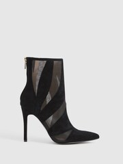 Reiss Black Dahlia Suede Sheer Heeled Ankle Boots - Image 1 of 6