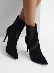 Reiss Black Dahlia Suede Sheer Heeled Ankle Boots - Image 4 of 6