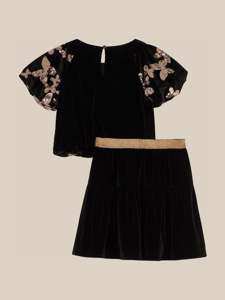 Monsoon Black Sequin Butterfly Velvet Top & Skirt Set - Image 2 of 2 Monsoon Black Sequin Butterfly Velvet Top & Skirt Set - Image 2 of 2