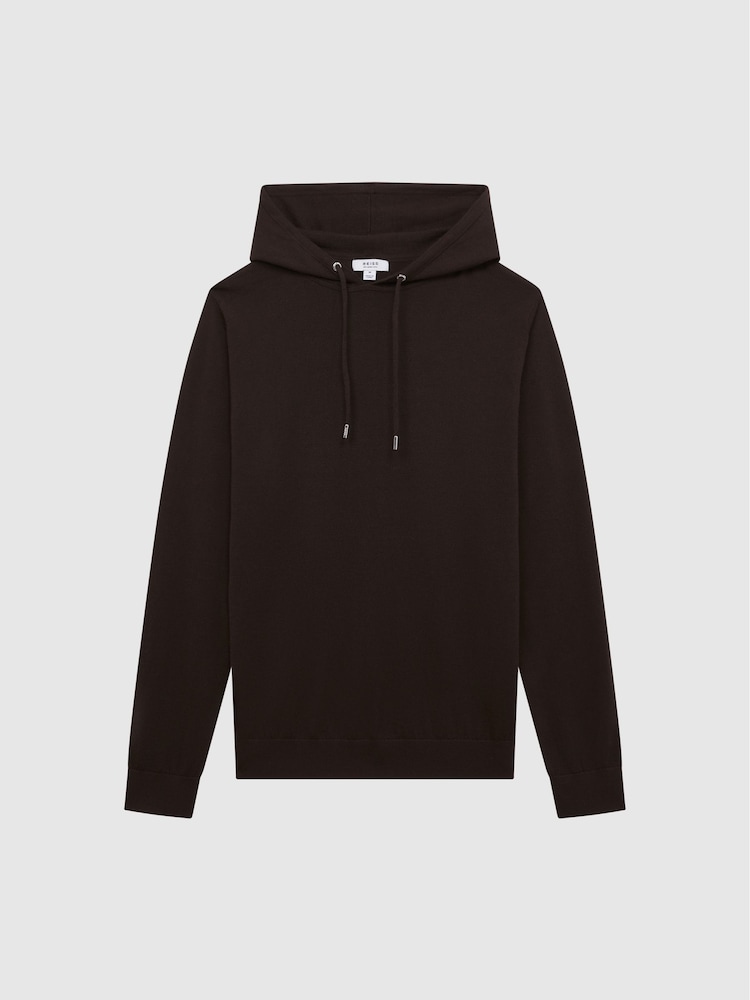 Reiss Bitter Chocolate Holland Merino Wool Hoodie - Image 2 of 7