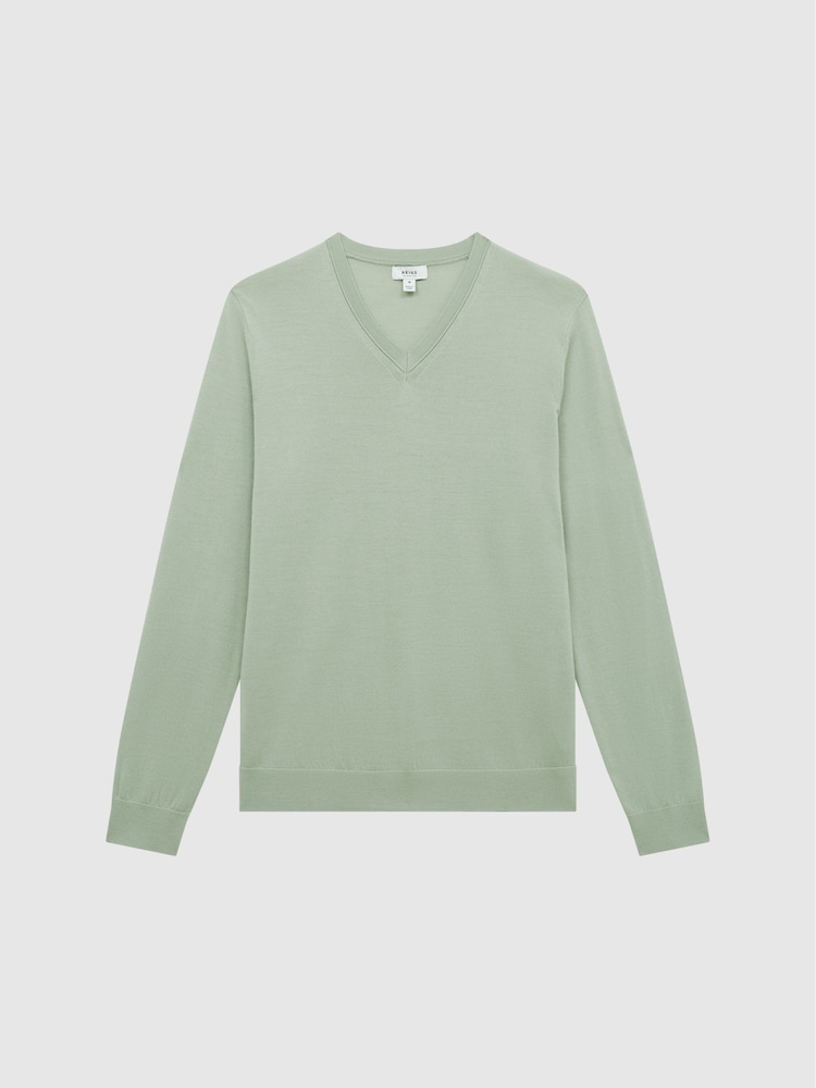 Reiss Apple Earl Merino Wool V-Neck Jumper - Image 2 of 6