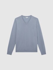 Reiss Dove Blue Earl Merino Wool V-Neck Jumper - Image 2 of 6