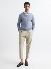 Reiss Dove Blue Earl Merino Wool V-Neck Jumper - Image 3 of 6